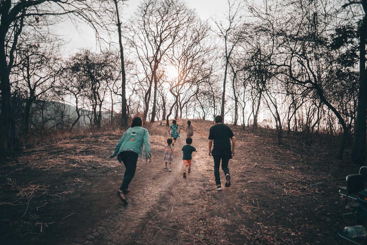 family doing exercise together 