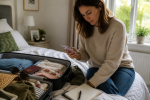 period-delay-holiday-planning-uk-woman-packing-suitcase
