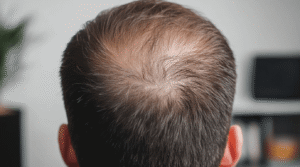 Close-up of the back of a man's head showing thinning hair at the crown, representing early male pattern hair loss.