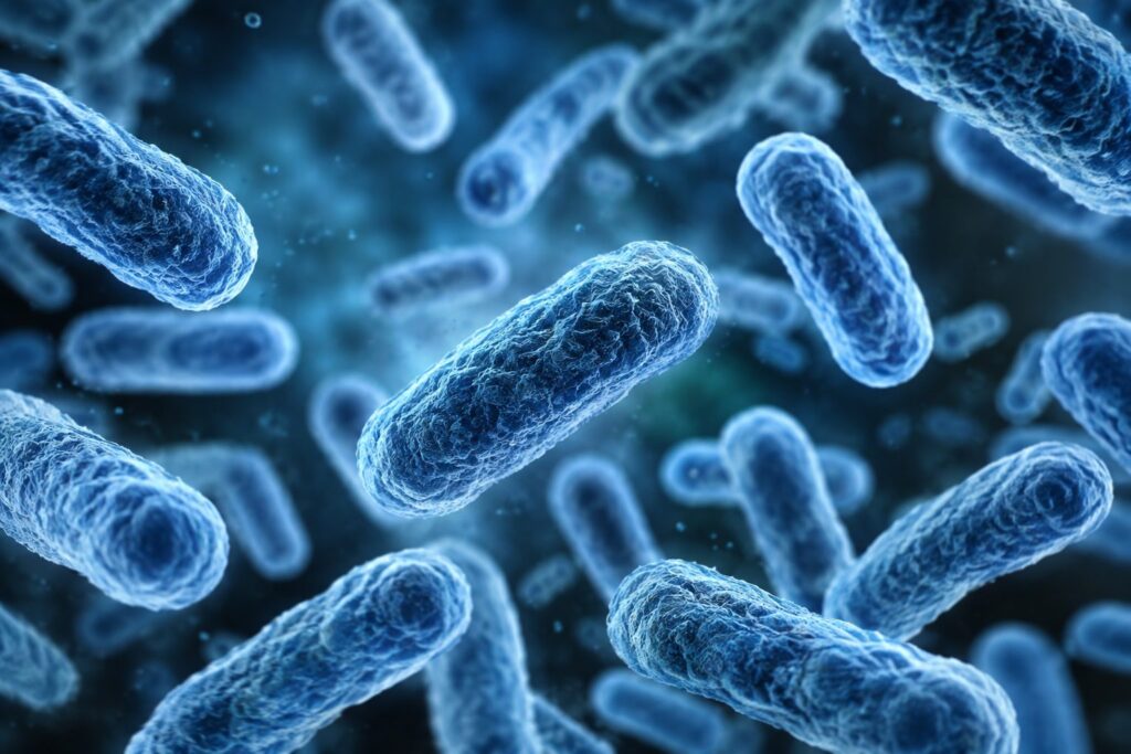 Microscopic view of rod-shaped bacteria associated with urinary tract infections.